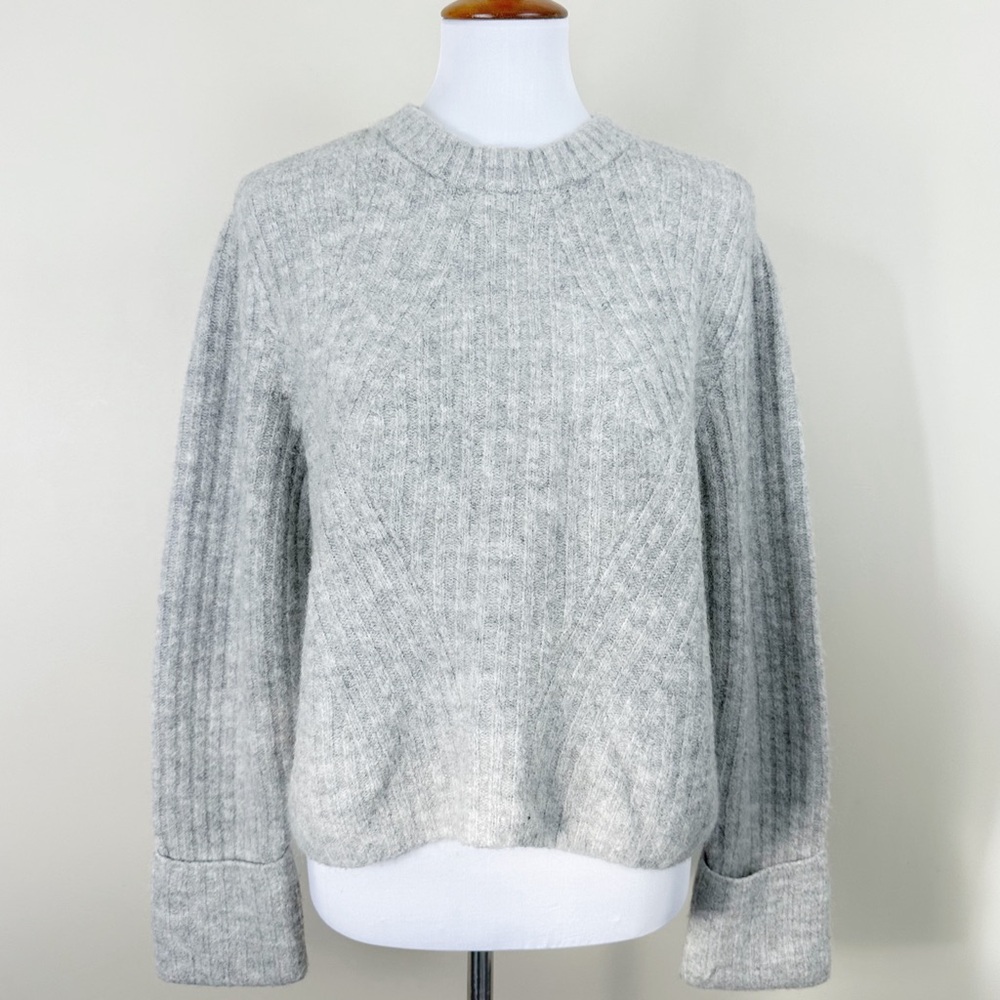 H&M Crewneck Sweater Large Ribbed Extra Long Sleeves Wool Blend Boxy Fit Divided